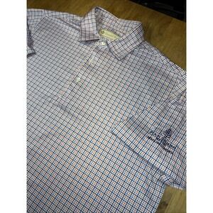 Donald Ross Golf Polo Shirt Mens Sz Large Blue/Orange Plaid Short Sleeve‎ Logo